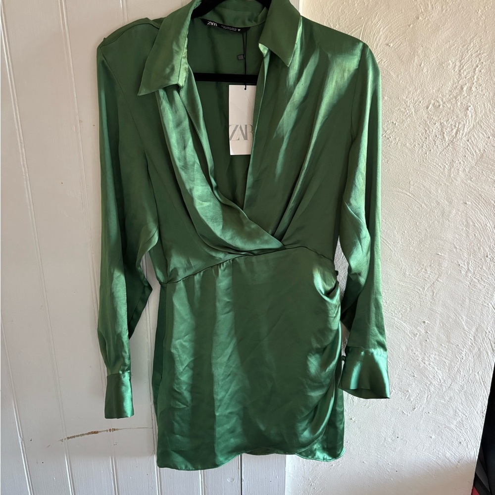 Zara Emerald Satin Dress